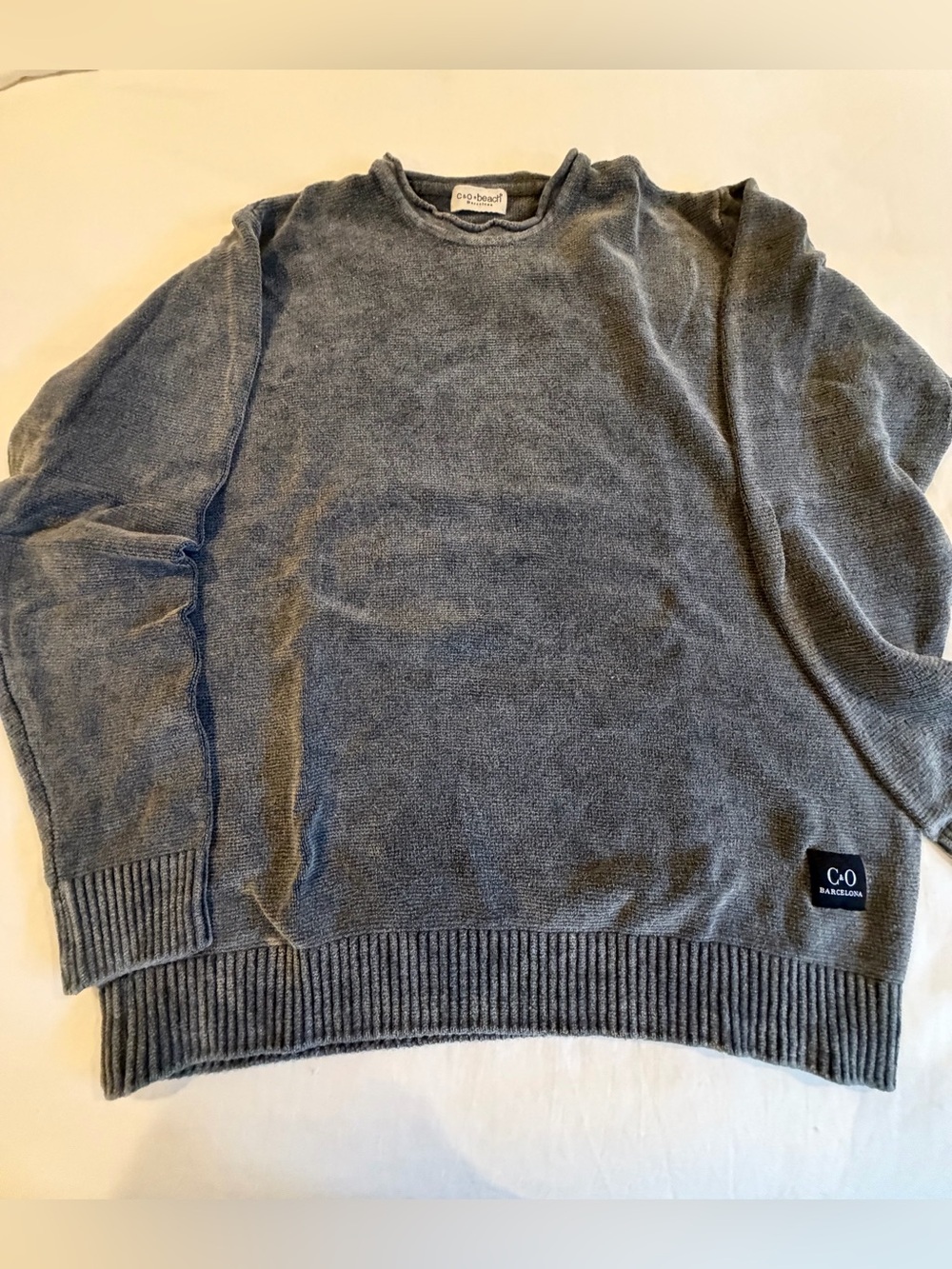Men's Gray Crewneck Velour texture Sweater